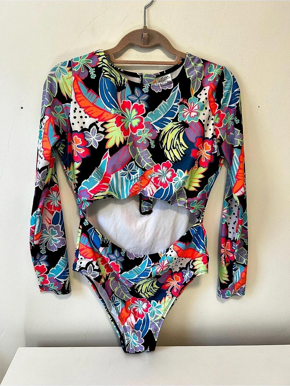 Endless Waves Floral One-Piece Swimsuit in Black & Multicolor Size Large